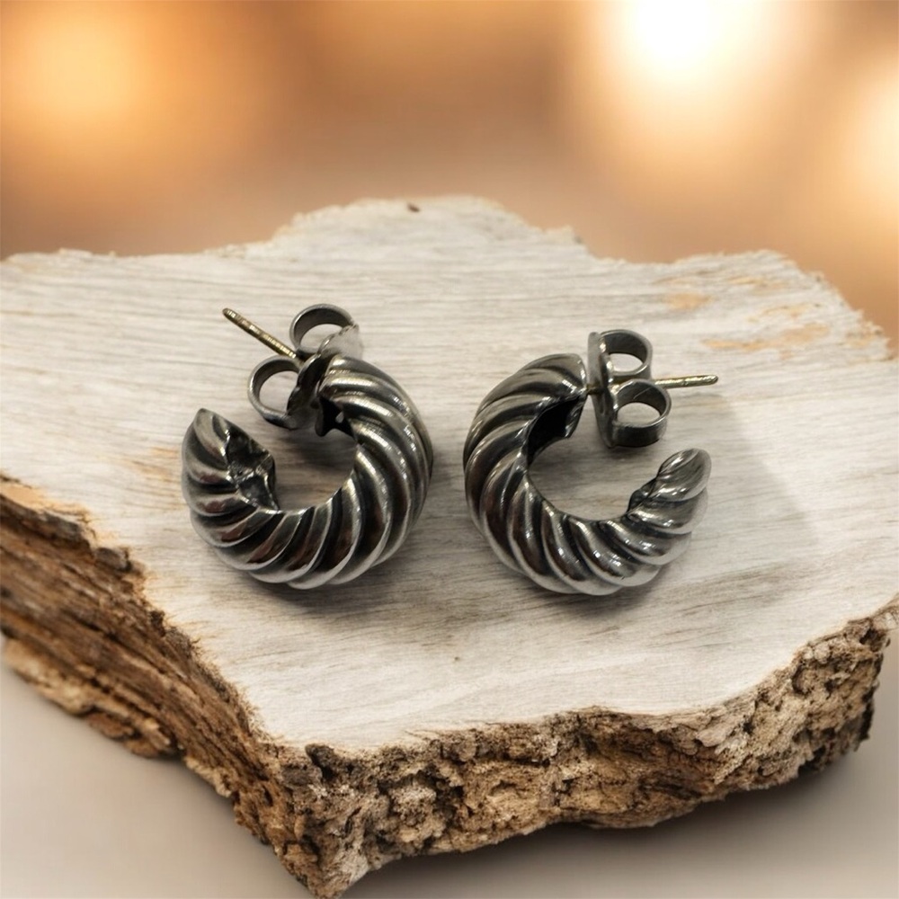 David Yurman Sterling Silver 925 14k Huggie Hoop Pierce Earrings